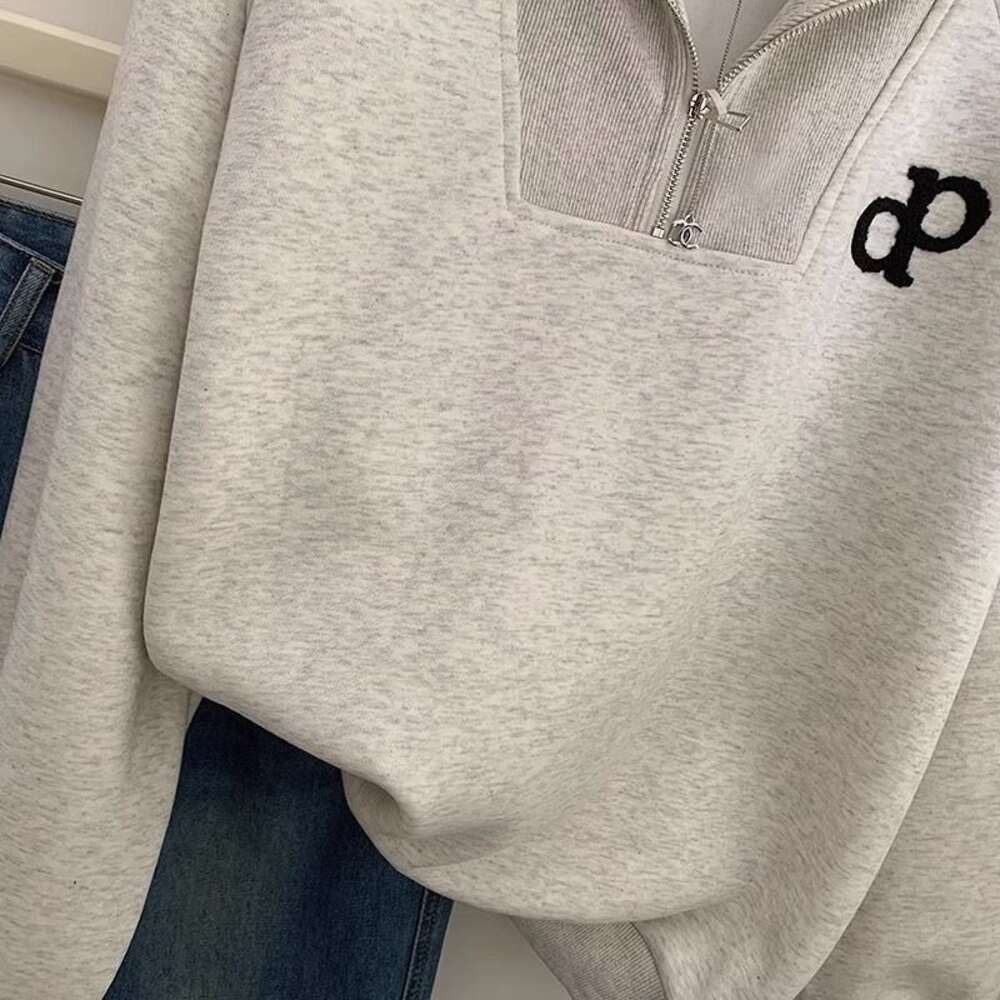 Mantel Trapstar Veet Grey Hoodie Frauen mit halbem Reißverschluss Halsband Eine neue koreanische lose übergroße Jacke für Herbst und Winter 2023