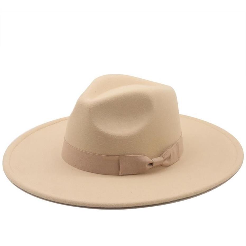 Breite Krempehüte einfache Männer im britischen Stil Frauen Winter Bogenwolle Fedoras Cap 9 5cm Big Wedding Jazz276H