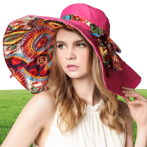 Sol sombreros para mujeres verano gran sombrero de playa flor impresa sombreros anchos damas elegantes sombreros elegantes para niñas accesorios para el gorro de vacaciones3976780