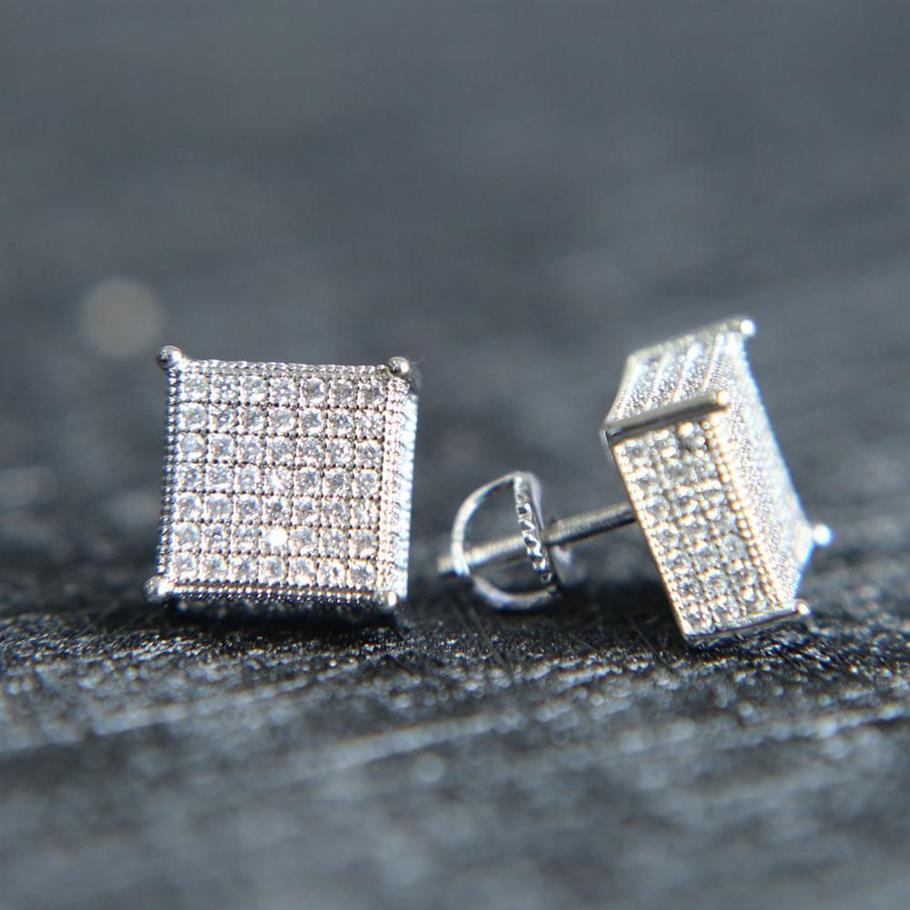 2022 MENS Big Bling Ear Jewelry 3 Färger Skruva Back Micro Pave CZ Earring for Men258H