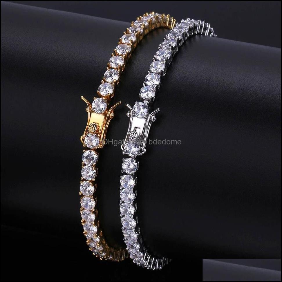 Bracelets de tennis bijoux 5 mm 4 mm m Iced Bracelet en diamant zircone triple serrure hiphop 1 rangée cubique pour hommes gouttes 2021 87GHN244C