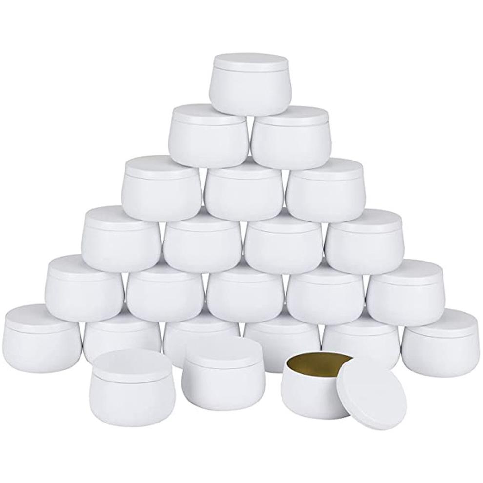 Itens de novidade 4 oz de jarra de lata de vela redonda branca com tampas de latas de metal feitas à mão para DIY Making Candy Storage 2302022573