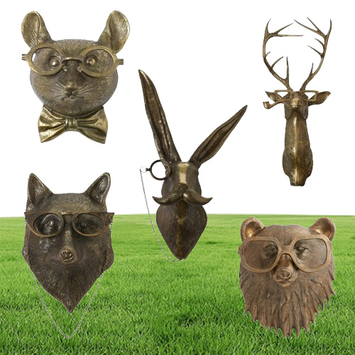 Smoking Pipe Bronzed Aluminum Staute Animal with Glasses Hanging Wall Mount Bear Louie Little Mouse Frankie Stag Home Decoration 23349902