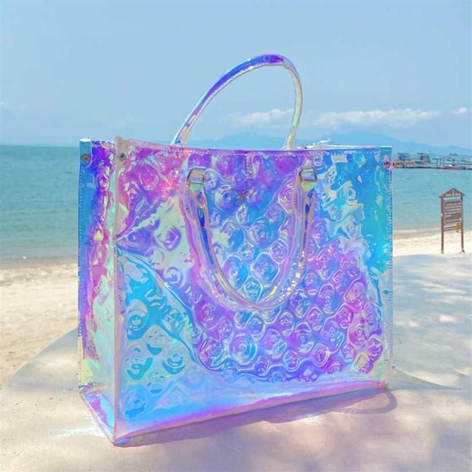 Yzora 2022 새로운 디자인 클리어 레이저 홀로그램 여름 여성 여성 지갑 쇼핑 가방 최신 디자이너 토트 백 278N