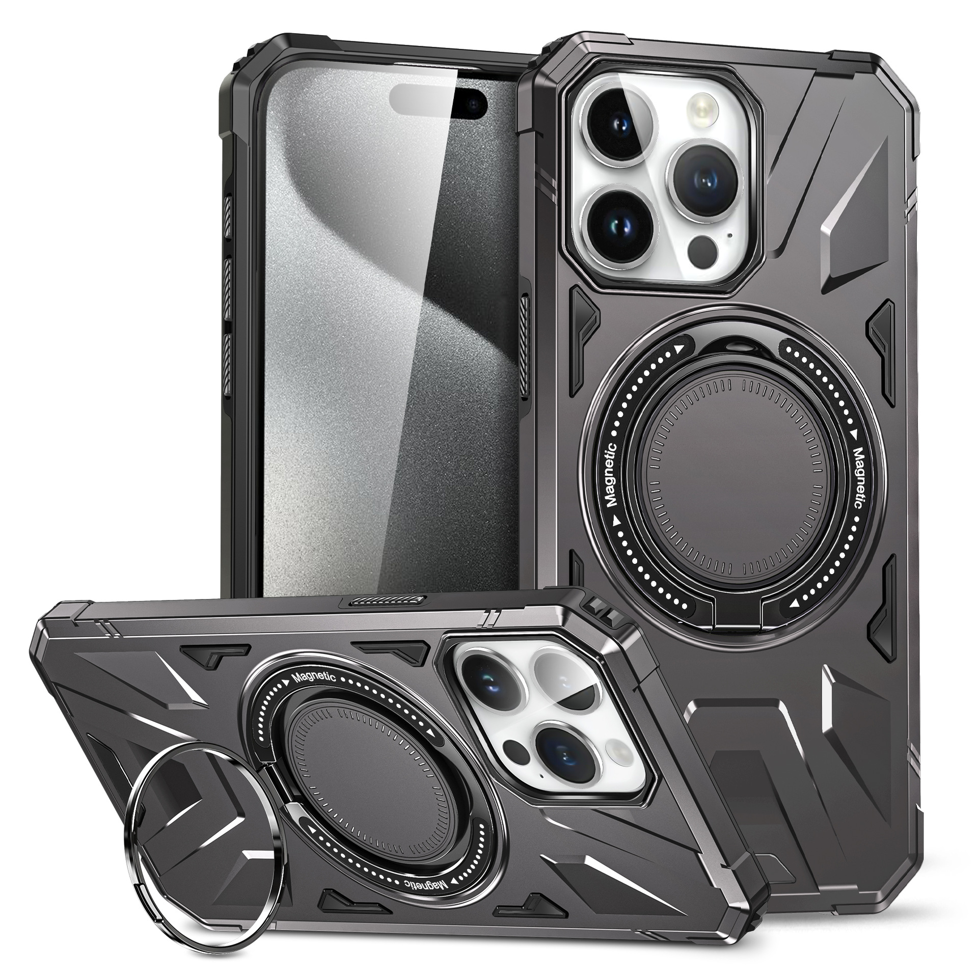 2024 Newst Magnetic Shockproof Case for iPhone 15 15 14 11 12 13 Pro Mis Xr 8 7 Plus I15 MaxケースのSEリングホルダーカバー