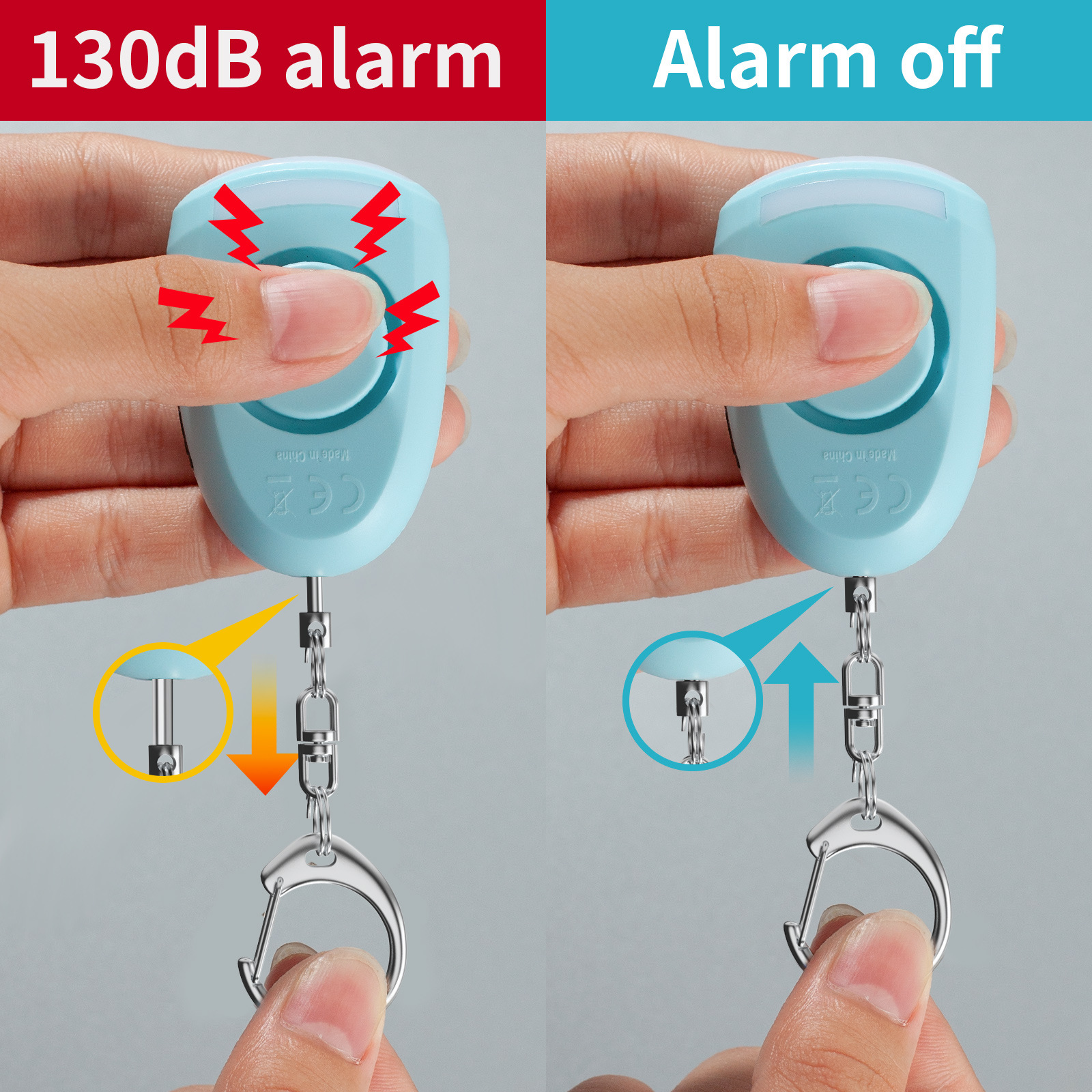 Rechargeable personal alarm with light outdoor portable keychain alarm