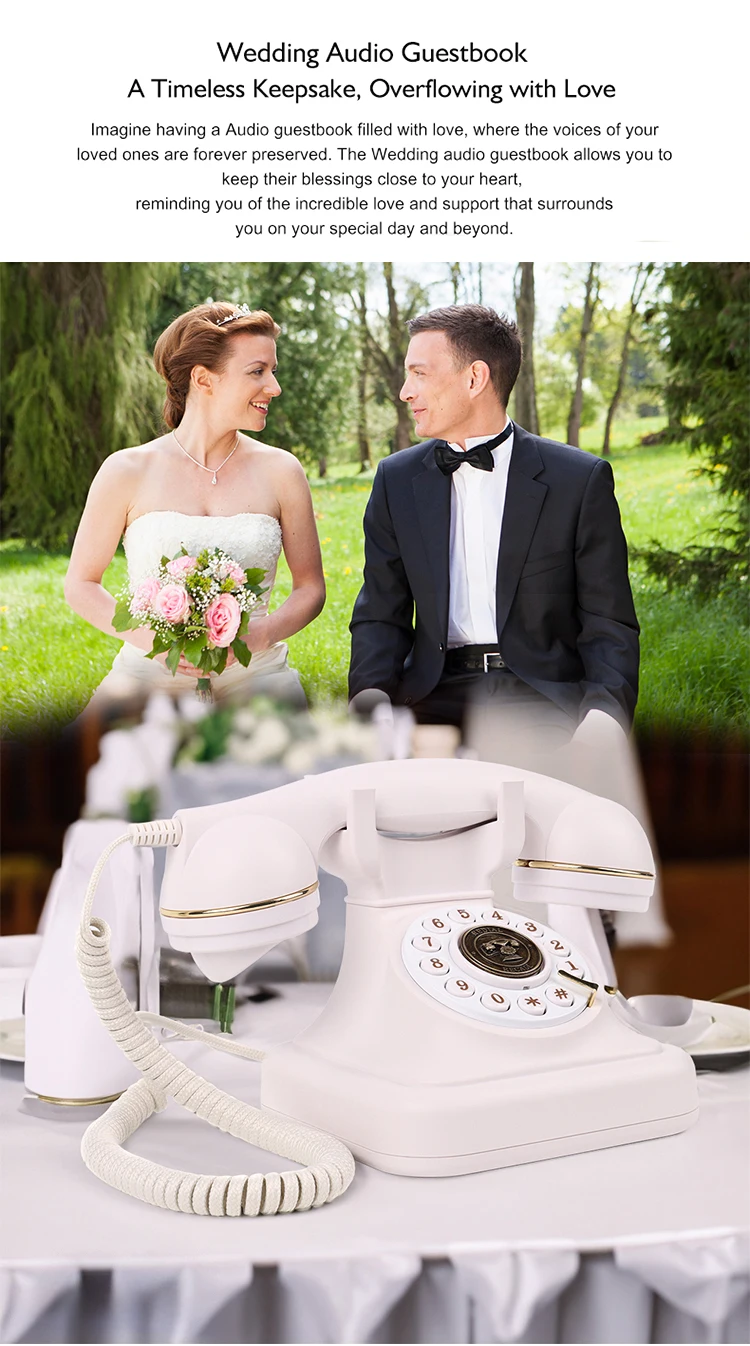 White color Pusb Button Audio Guest Book Wedding Phone Record Messages Left by Attendees at Wedding and Party