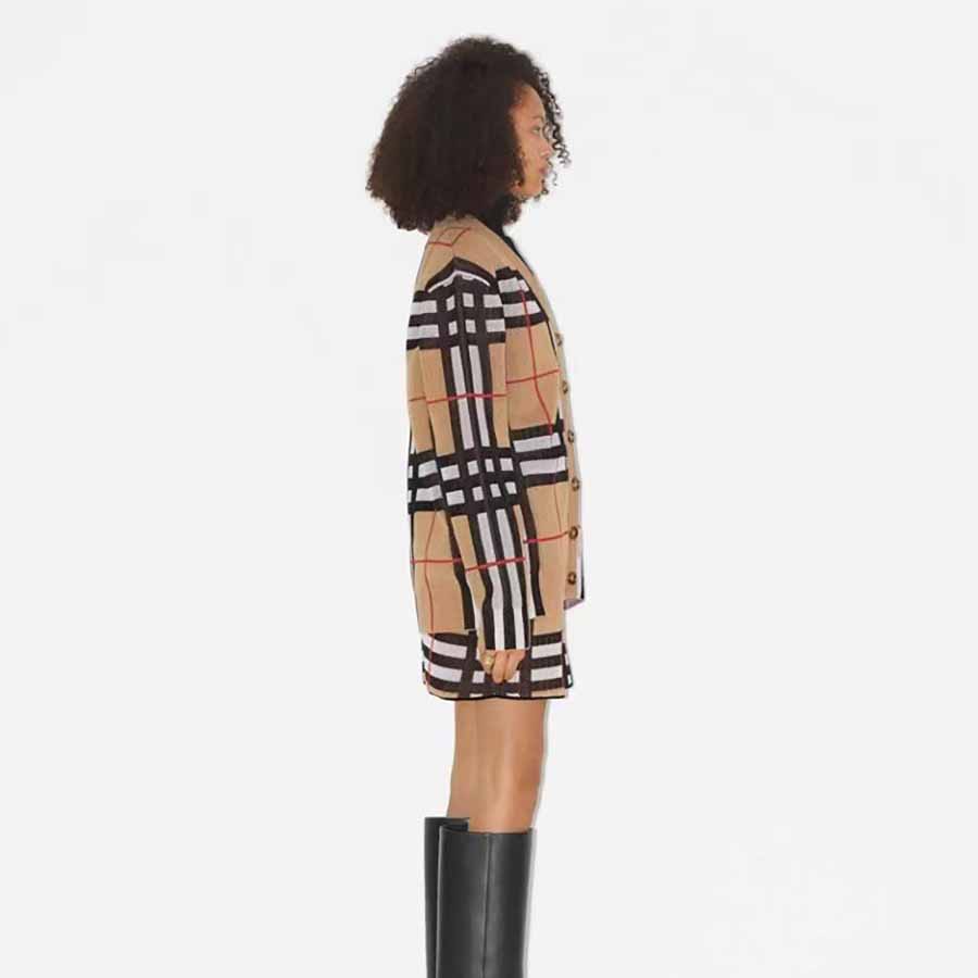 Malhas femininas outono nova impressão digital xadrez combinando cor com decote em v camisola botão cardigan casaco casual clássico dentro