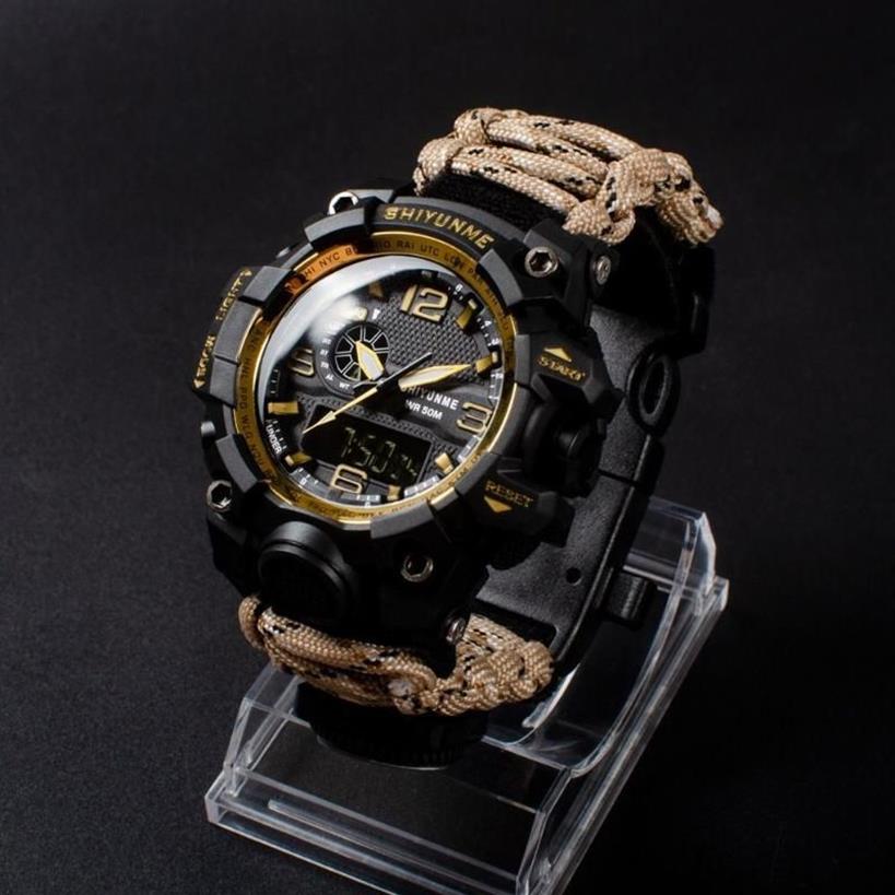 Polshorloges Men Militaire Sport Watch Outdoor Compass Time Alarm LED Digitale horloges Waterdichte kwarts klokrelogio masculinowris193s