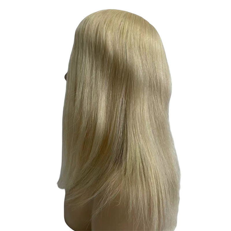 16 Inches European Virgin Human Hair Replacement Blonde Color 613# Toupee 120% Density 7x9 PU Topper for Black Woman