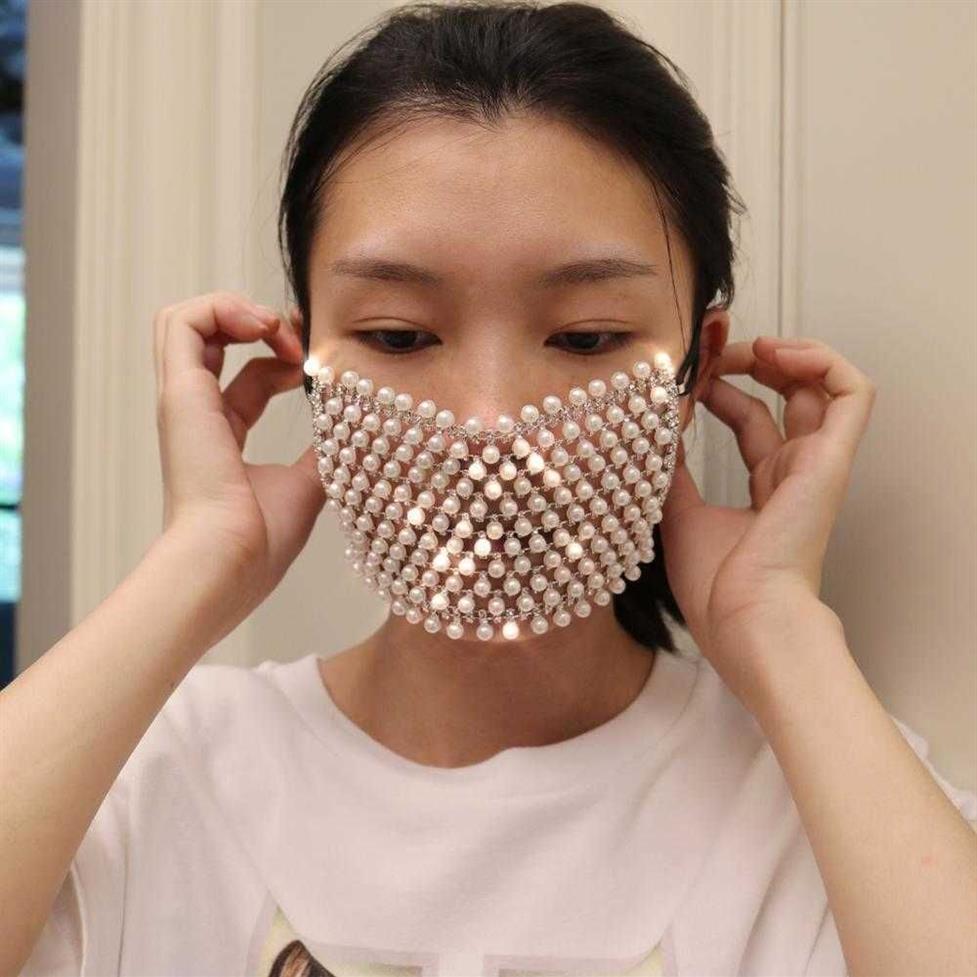 2020 lucido strass perla maschera il viso decorazioni le donne Bling elasticità copertura di cristallo gioielli viso decorazione cosplay regalo del partito Q192u