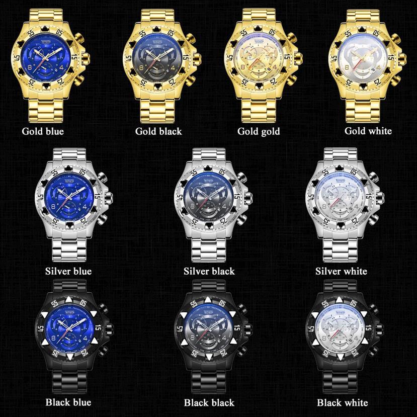 2021 Drop Temeite Men Watch Chronograph Gold Business Quartz Watches Men Waterproof Sport Military Male Wristwatches 201g