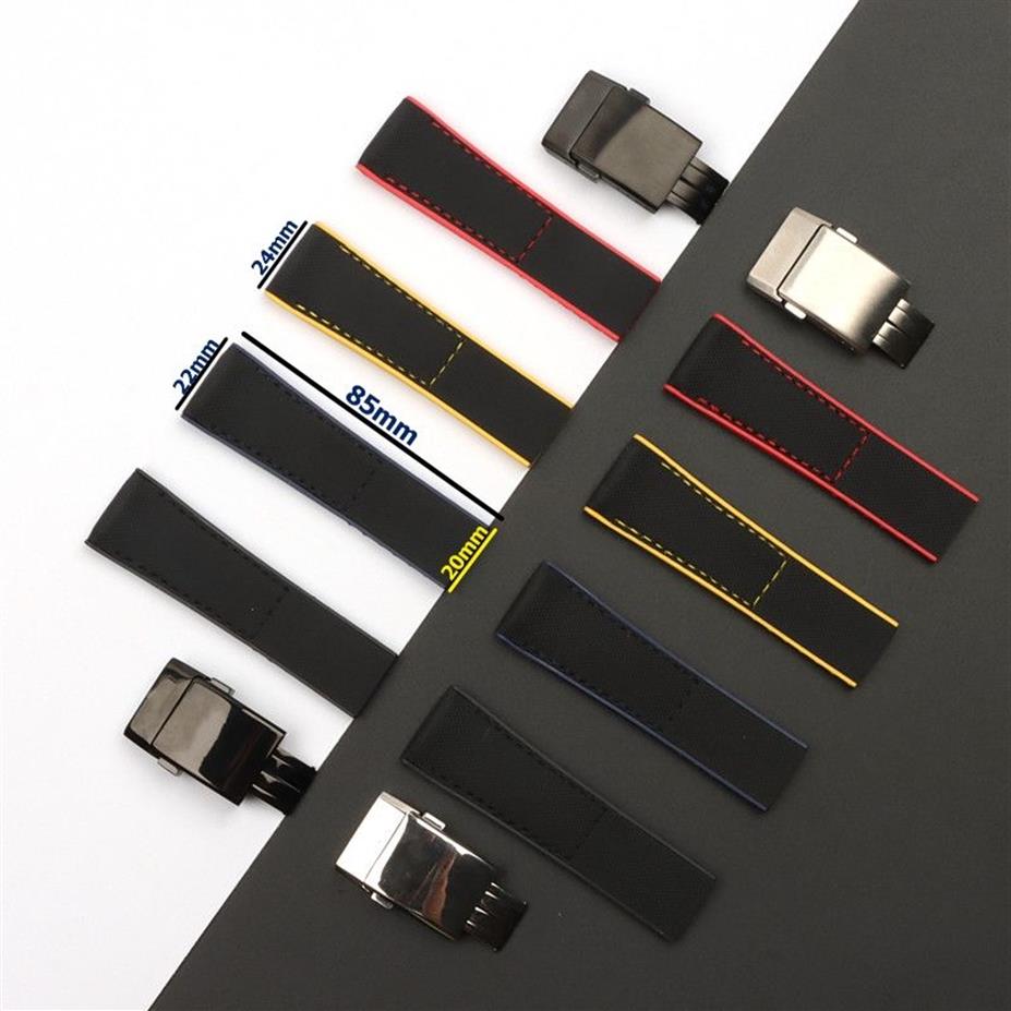 22mm 24mm Black Bracelet Nylon Silicone Rubber Watch Band Stainless Buckle For Fit Brei-tling Watch Strap Tools304r