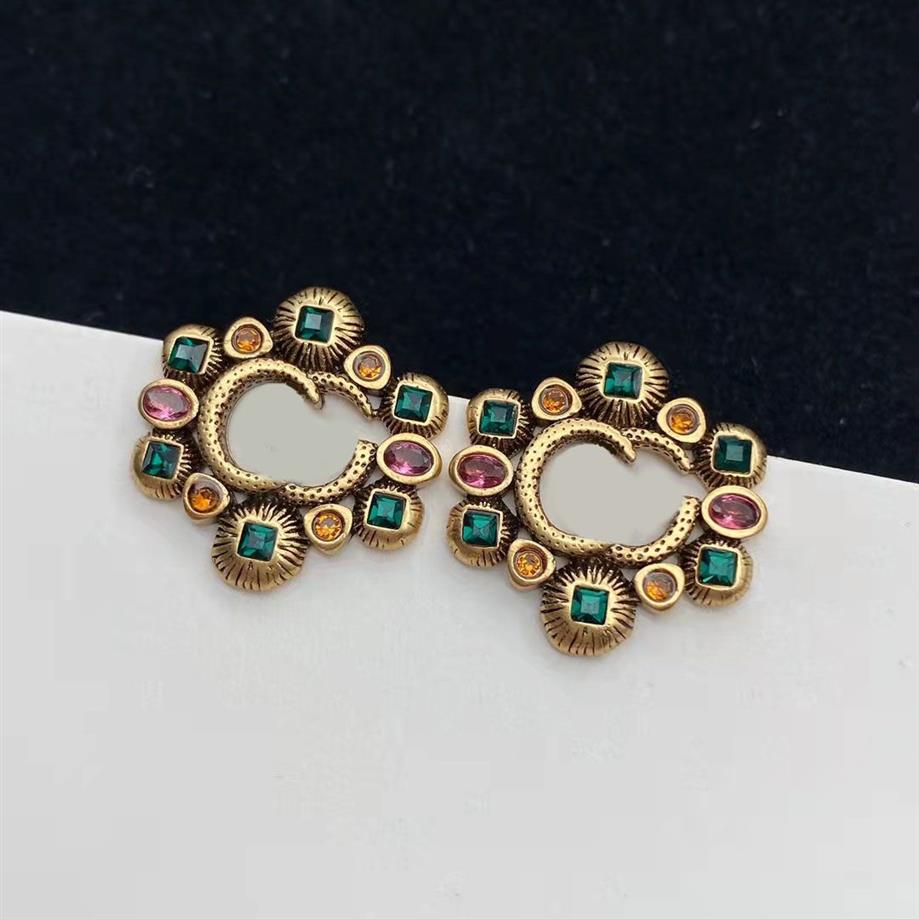 2022 nuova lettera di moda Orecchini a bottone aretes orecchini da donna diamanti colorati gemme designer di marca earring2737