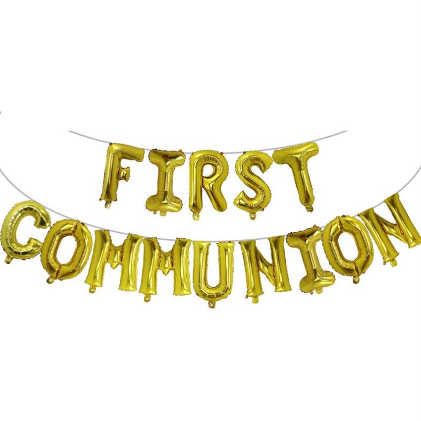 First Holy Communion Gold Balloons Bunting Banner Religious 1st Confirmation Christening Wall Decoration Po Props Ballon L167C