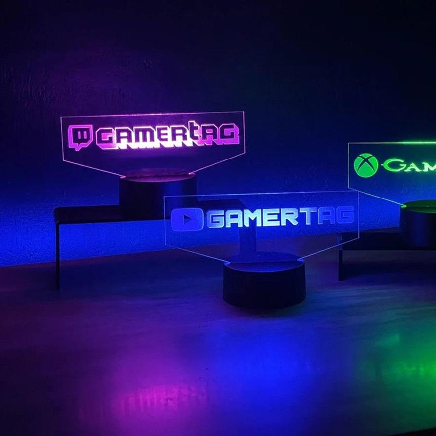 Etiqueta de jogador personalizada 3d led night light para twitch gravação a laser nome de usuário personalizado lâmpada de sinal de néon para decoração da sala de jogos 220623296f