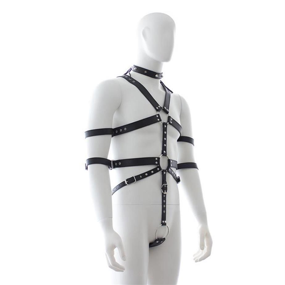 Masculino punk rebite couro arnês corpo bondage gaiola bustier espartilho sculptin suspensórios de couro cintas calças sexy masculino belt292z