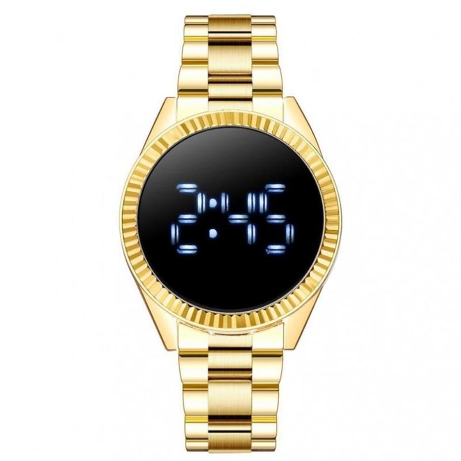 Llegada Moda LED Reloj Banda de acero Deporte electrónico Hombres Pantalla táctil inoxidable Relojes de pulsera digitales 264V