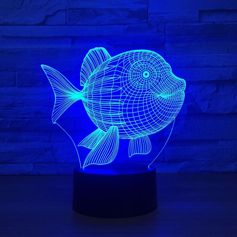 3D USB angetriebene Nachtlichtfisch 3D LED Nachtlicht 7 Farbschalter LED LEGEL LAMPLAMTHAPHAPHERE NEBE