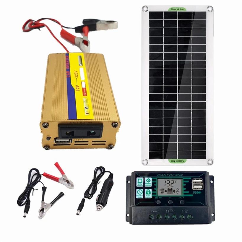 220V Solar -Power System 50W -Panel 500W Inverter 60A Controller Kit Panel Batteriladdare -A239m