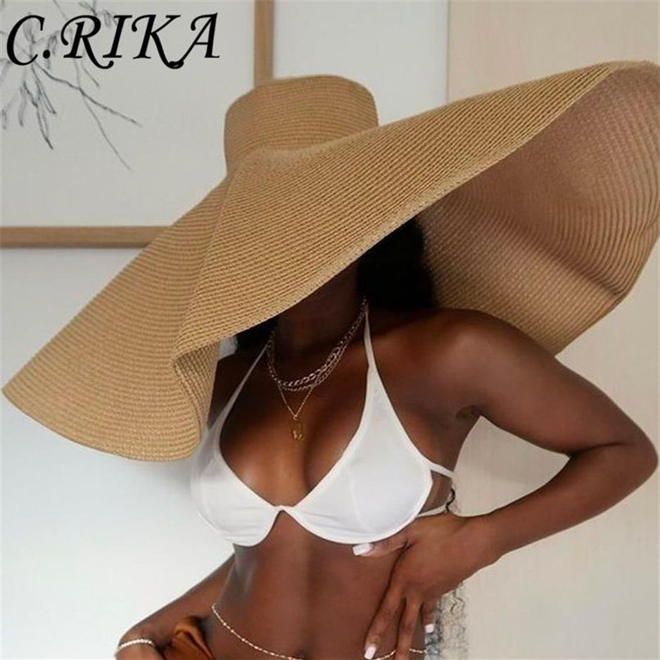 Été 25 cm grand chapeau de soleil pliable large largeur pliable pour femmes surdimensionnée du soleil de soleil voyage de voyage chapeau paille lady uv protection beach chapeau 2205296n
