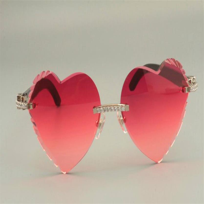 2019 -Säljande hjärtformad snidade solglasögon mode high-end diamantserie naturliga blandade hornarmsolglasögon 8300686-a size284g