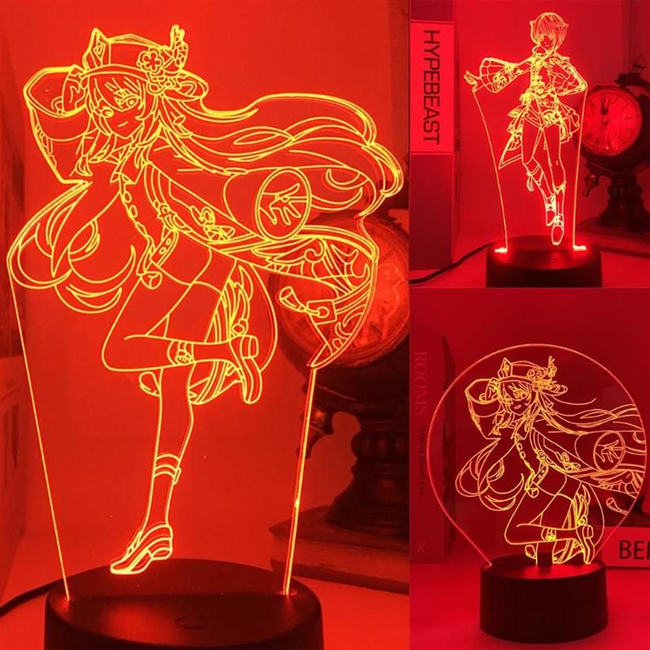 Ночные огни Genshin Impact Led Light Light Anime Manga фигура настольная лампа 3D новинка иллюзия в помещении для спальни декор Indie для взрослого ребенка207F