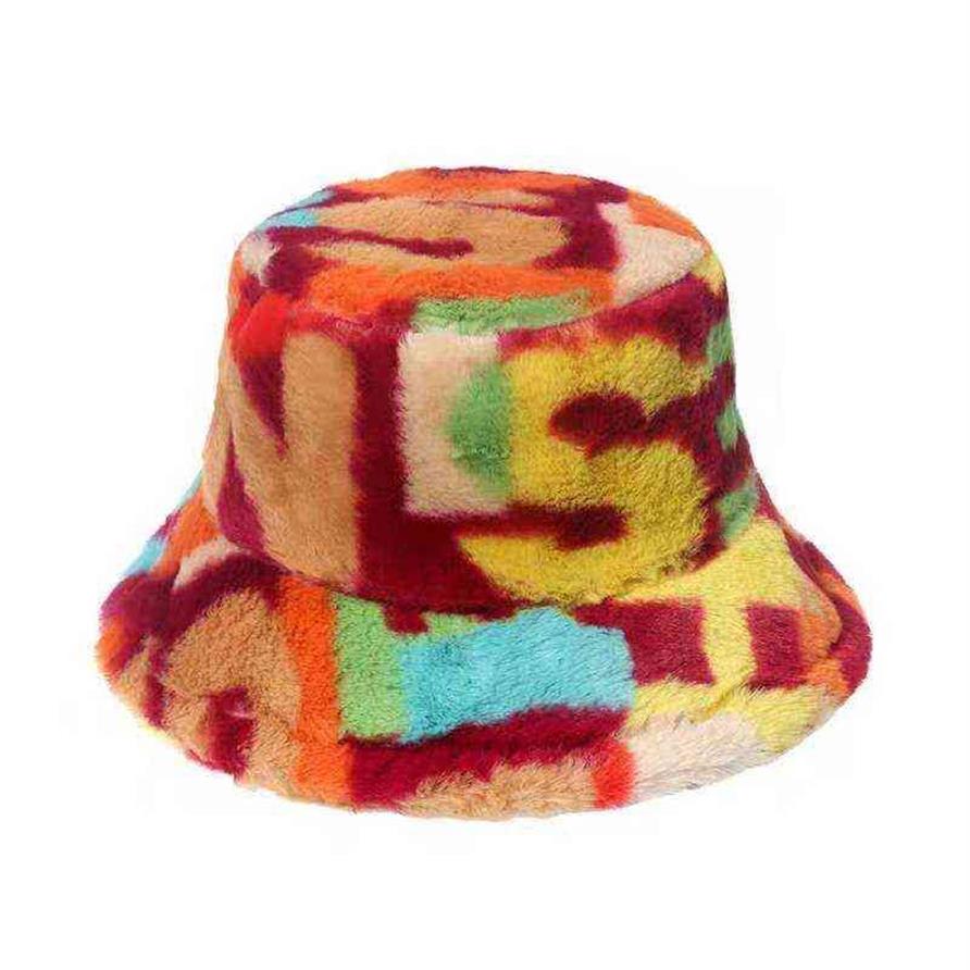 Harajuku Bucket Hat Graffiti Lettre imprimé fausse fourrure épais chapeaux d'hiver chaud pour femmes Lady Bob Panama extérieur en peluche de pêcheurs y262s