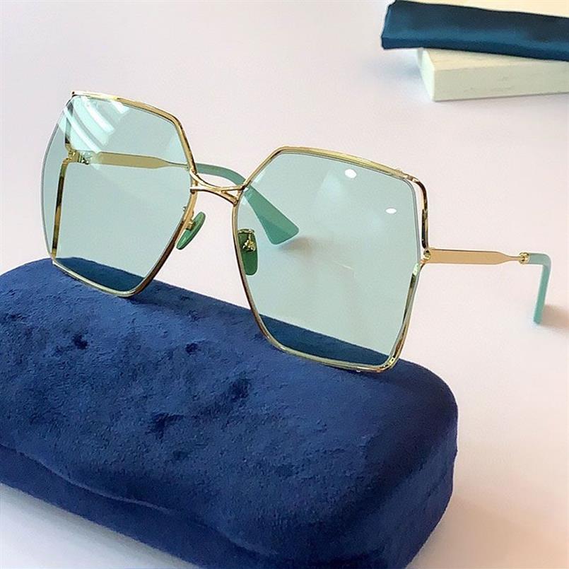 Lunettes de soleil de mode Fashion 0817 Green Lens Square Métal Métal Métal Métalons Sunglasses Shopping Goggles High Quality With Original Box S282V