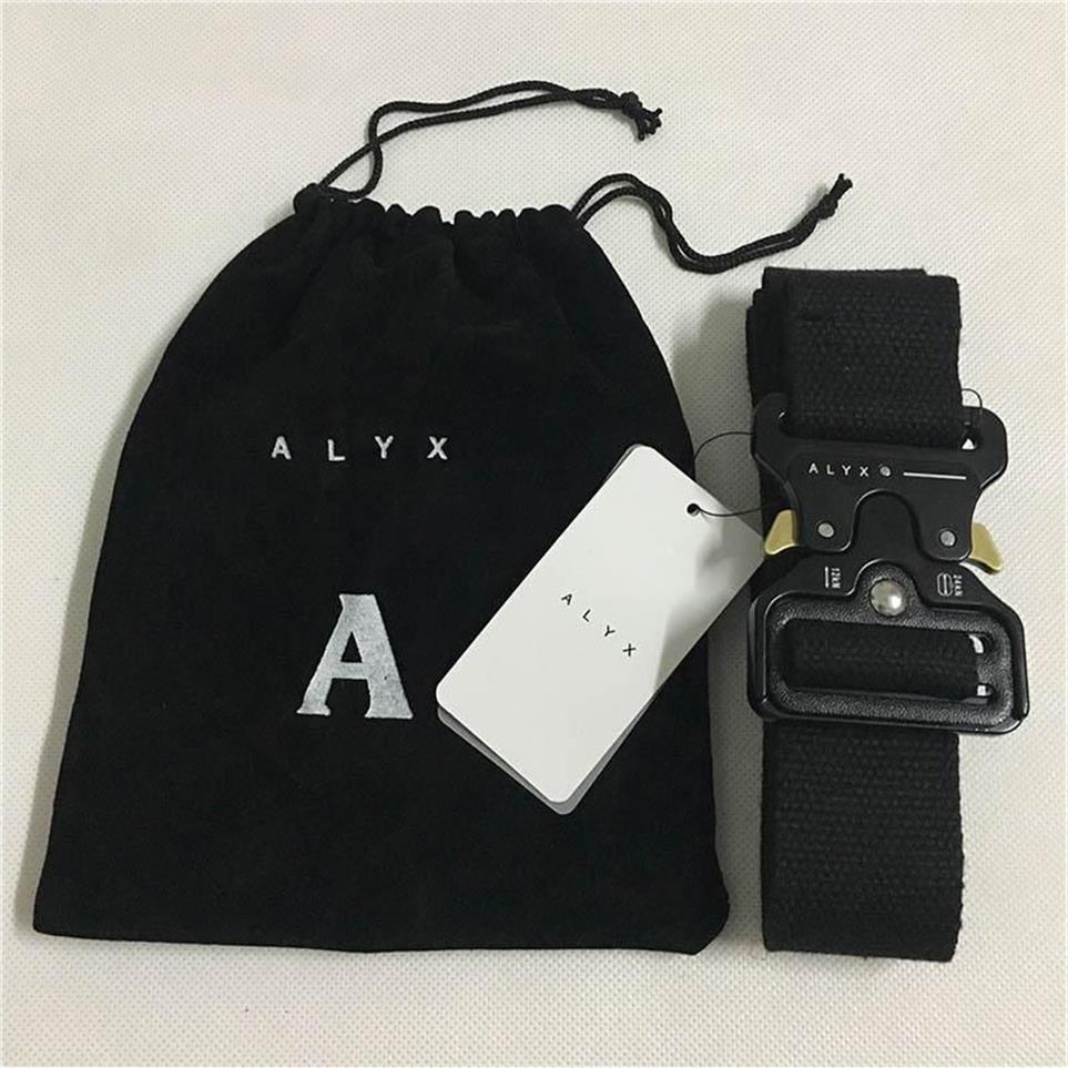 Alyx Belt 128cm 패션 안전 벨트 남성 여성 롤러 코스터 블랙 메탈 버튼 캔버스 ALYX334I