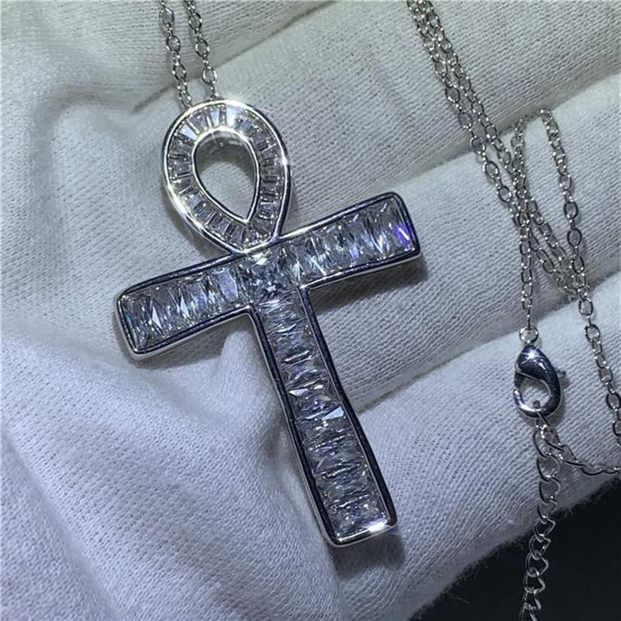 Choucong Ankh Cross Pendant 925 Sterling Silver 5A CZ Stone Chain Cross Pendant Necklace for Women Men Men Party Wedding Jewelry297a