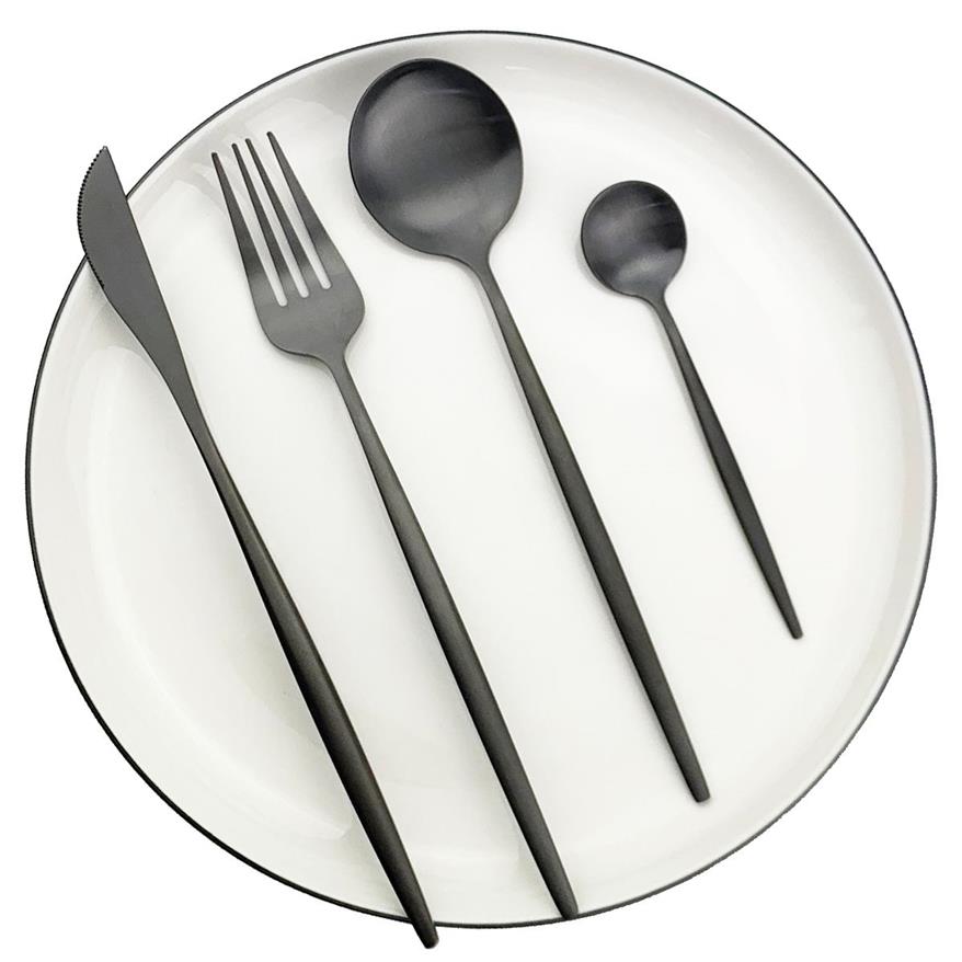 Juego de vajillas negros de 30 piezas Conjunto de cubiertos de acero inoxidable Lnife Spoon Cena Cena Set Western Matte Silverware Follarware T2004255P