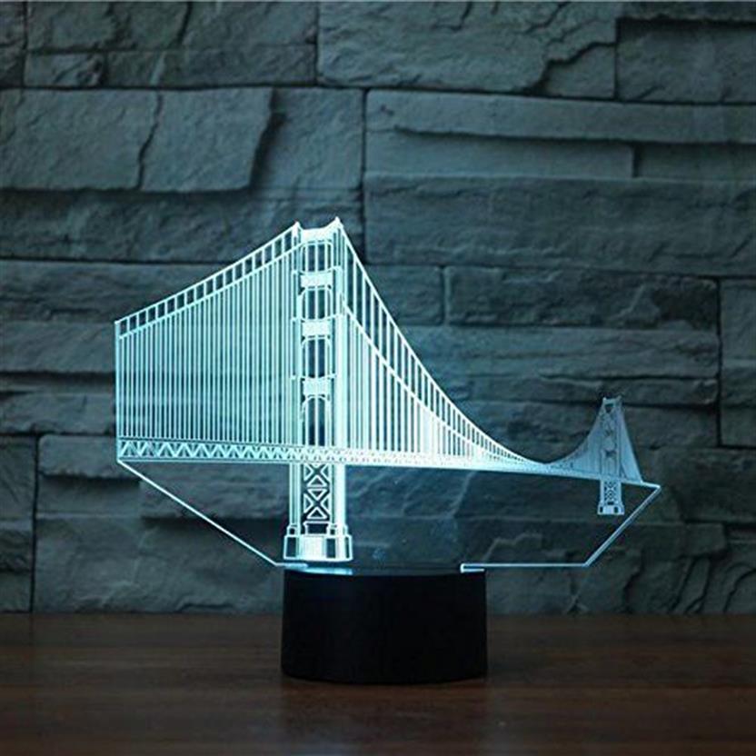 3D Golden Gate Bridge Night Light Touch Table Optical Illusion Lamps Changing Lights Home Decoration Xmas Födelsedag GI249S