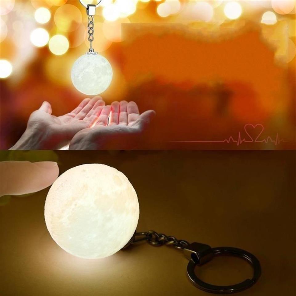 Nachtlichten Portable 3D Planet Keyring Moon Light Keychain Decoratielamp Glas Ball Key Chain voor Creative Gifts van kinderen243r