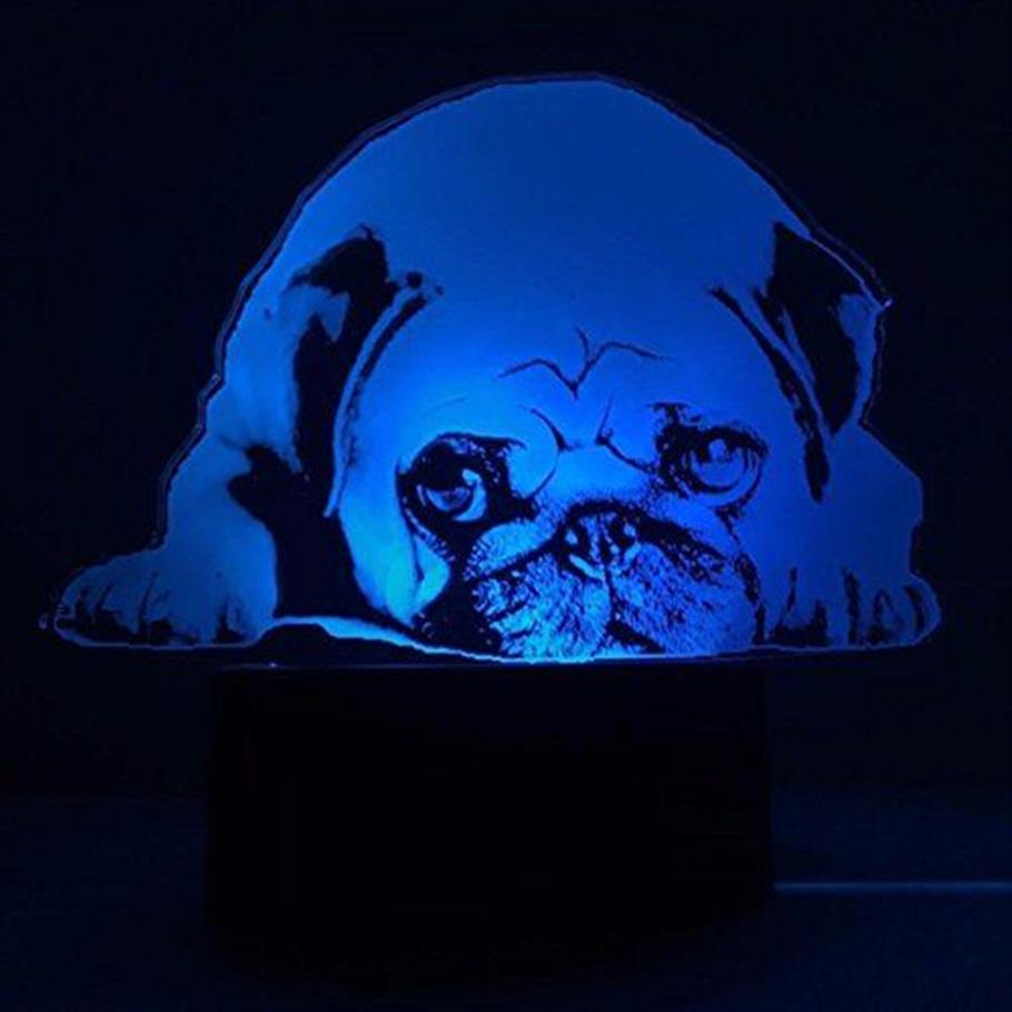 3D Cute Pug Dog Night Light Touch Table biurko optyczne lampy iluzja 7
