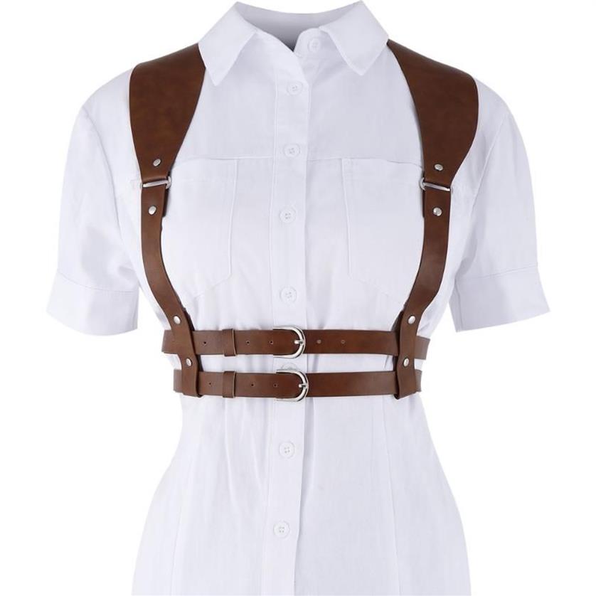 Belts 2022 Fashion Punk Brown Leather Harness Belt Strap Girdle Sexy Women Handmade Decorative Shirt Dress Vest2831
