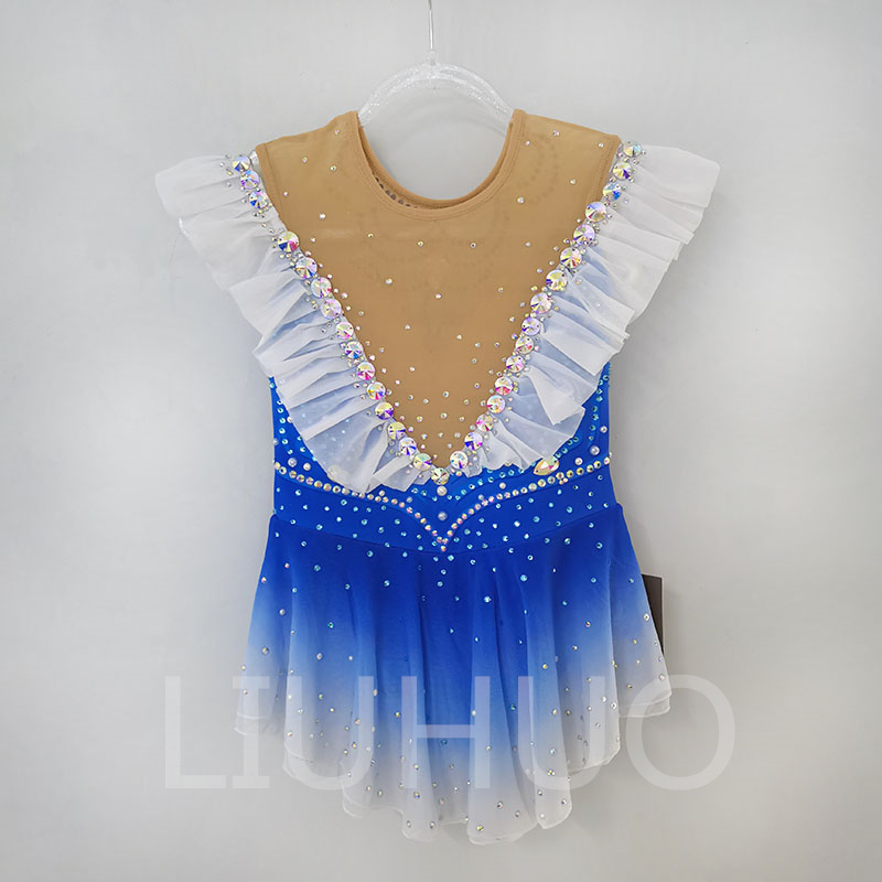 Figure Skating Dress Girls Teens Blue Gradient Ice Skating Dance Skirt Quality Crystals Dancewear Ballet Performance