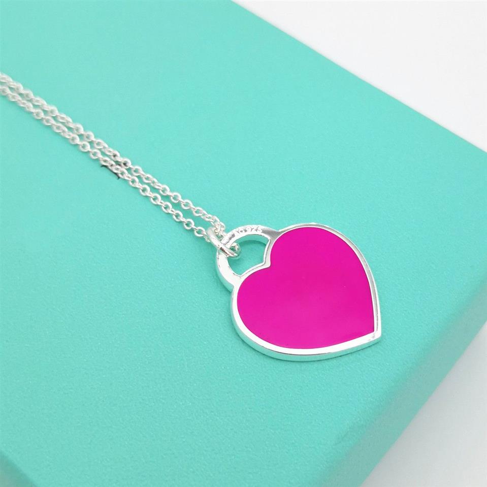 New Women's S925 Sterling Silver Purple Enamel Heart-shaped Silver Pendant Necklace Jewelry Couple Holiday Gift Q0127261r