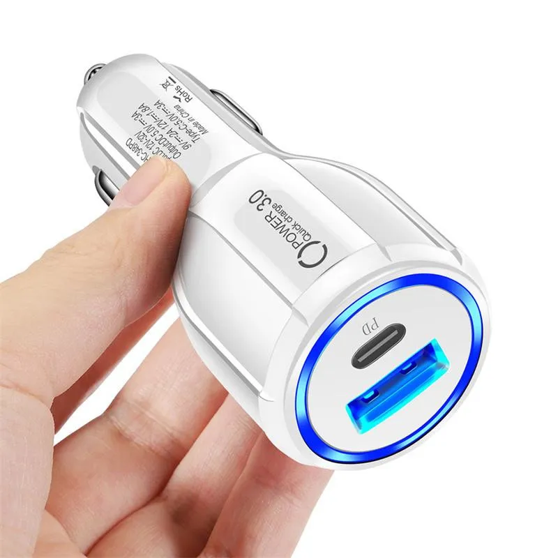 Chargers 18W QC3.0 USB Phone 3A Power Outlet Adapter PD Type-C Fast Car  For Xiaomi Samsung iPhone 13 12 11Pro