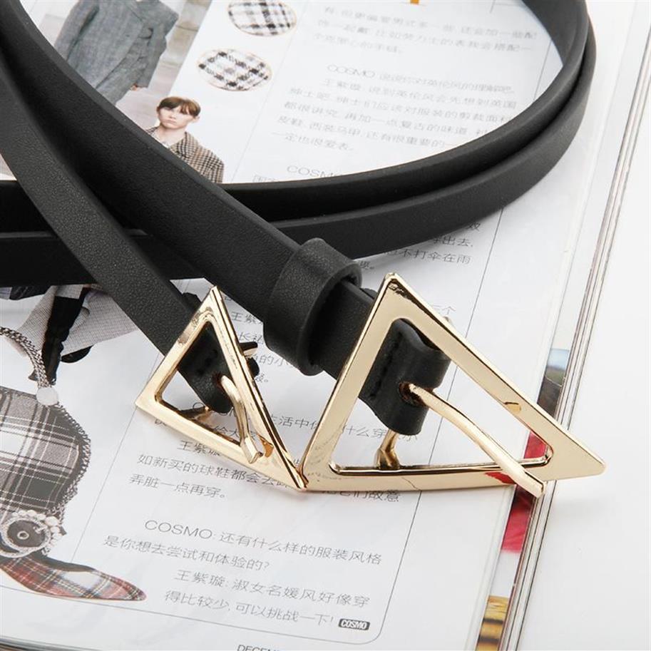 Belts Fashion Trendy Designer Mujer Belt Triangle For Women Dress Party Tailleband Vrouwelijke Gold Pin Buckle Dun Black1 1 cm Strap306y