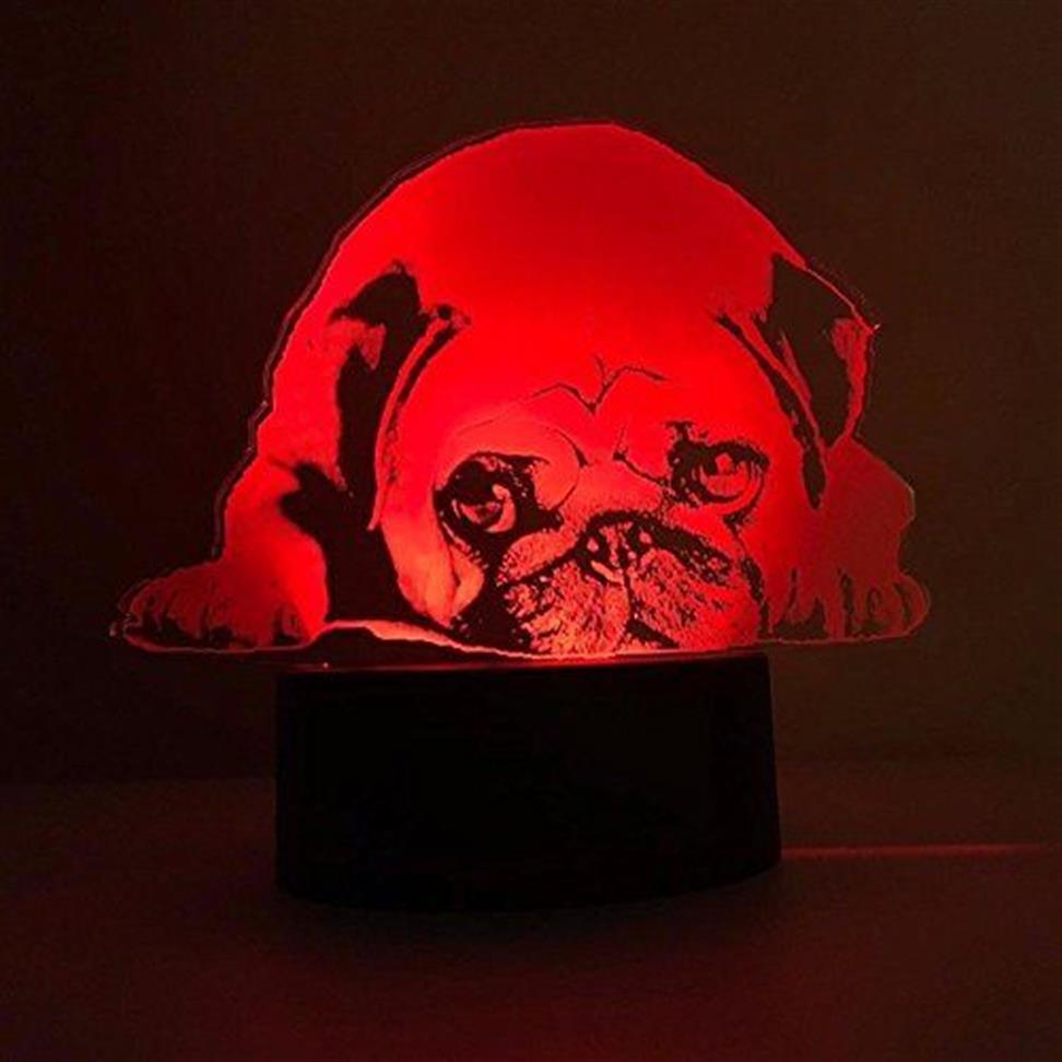 3D Cute Pug Dog Night Light Touch Table biurko optyczne lampy iluzja 7