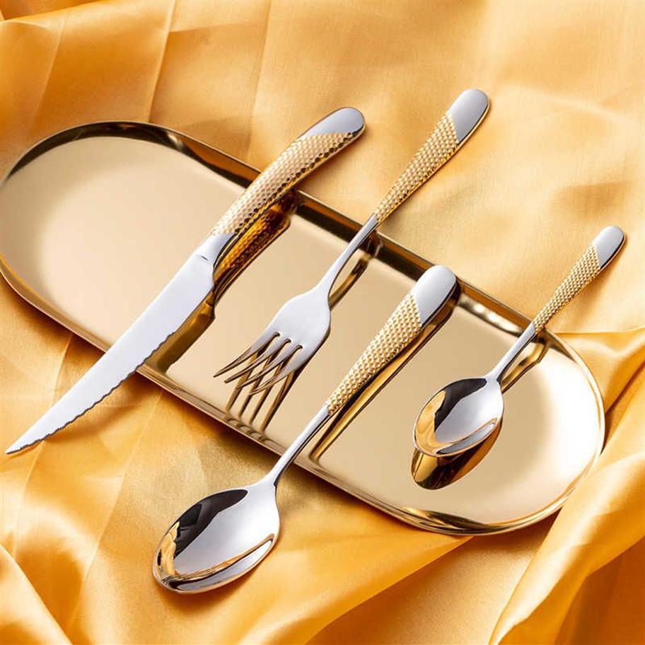 24 -stks Kubac Hommi Gold Golde roestvrijstalen servies set Dinner Lnife vork bestek Service voor 4 druppel 210709258C