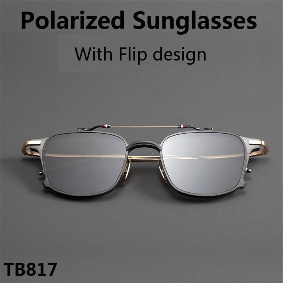 Solglasögon Thom Brand Women Square Frame Flip Clip Myopia Polariserade solglasögon Män receptbelagda glasögon Original Clamshellsung251y