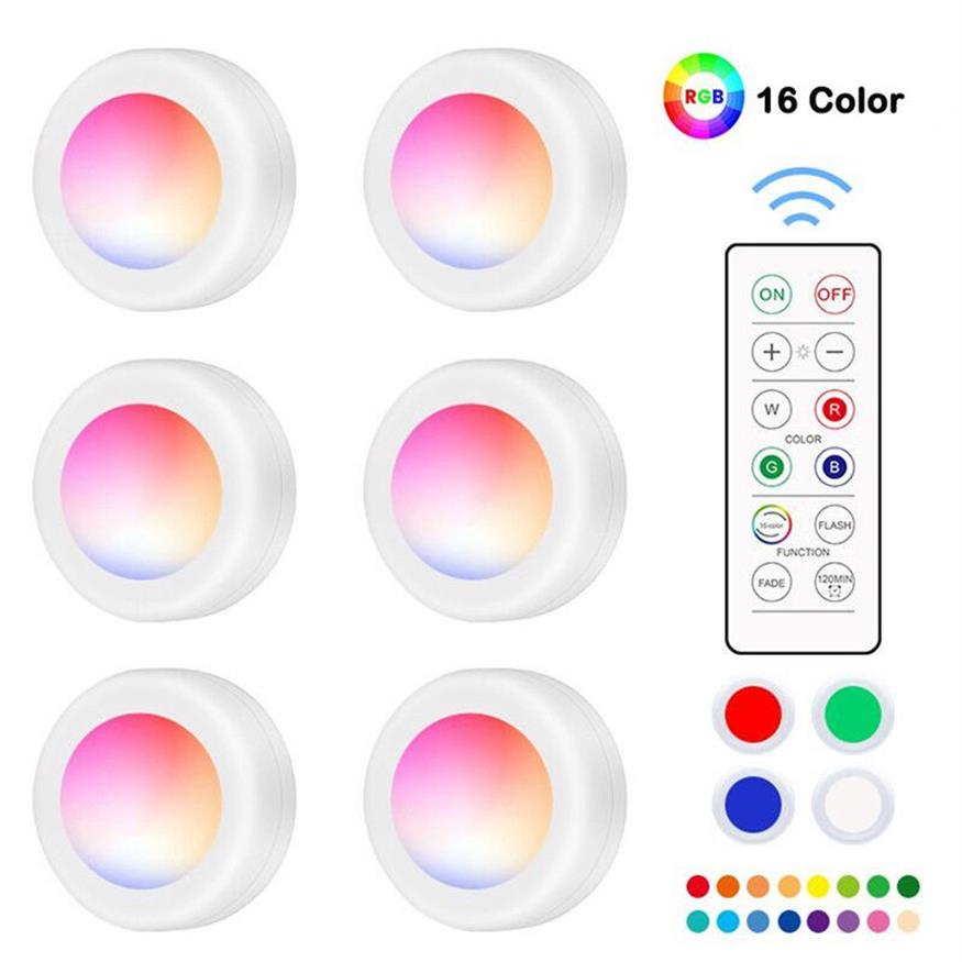 Dimmable RGB LED Lights Kitchen Lamp Touch Sensor Wardrobe Closet Cabinet Night Light Puck Light with Remote Controller 298k