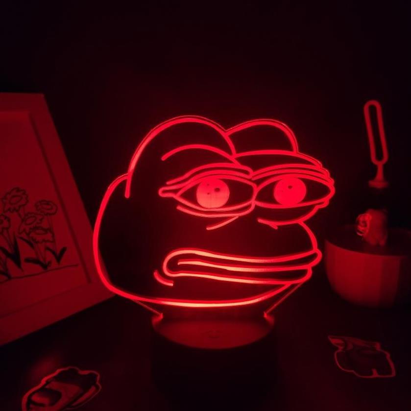 Nachtlichter süßes Tier traurige Frosch Pepe fühlt sich schlecht gut Mann 3D -LED -Neonlampen RGB Buntes Geschenk für Kinder Kinder Schlafzimmer Tisch Dekor299t