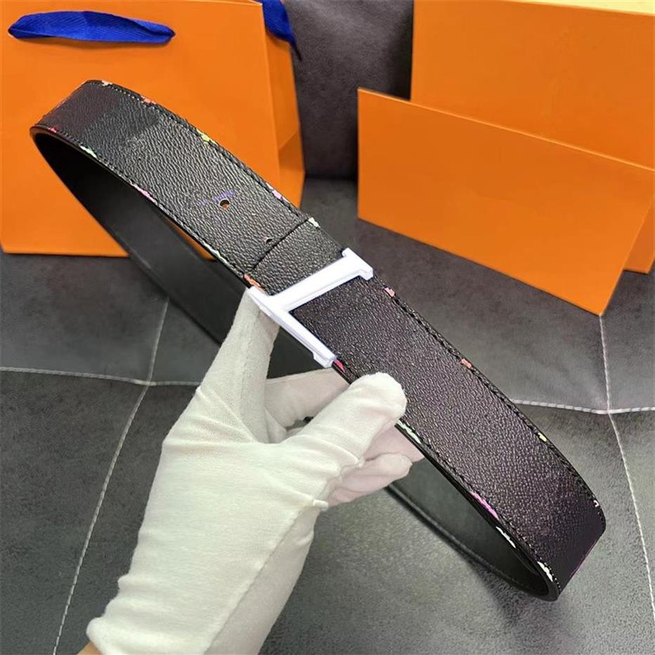 Designer de cinto masculino Signature Black Couro genuíno genuíno colorido cinto de luxo de luxo Classic Blue Signature Letter Belt Belt Widt252k
