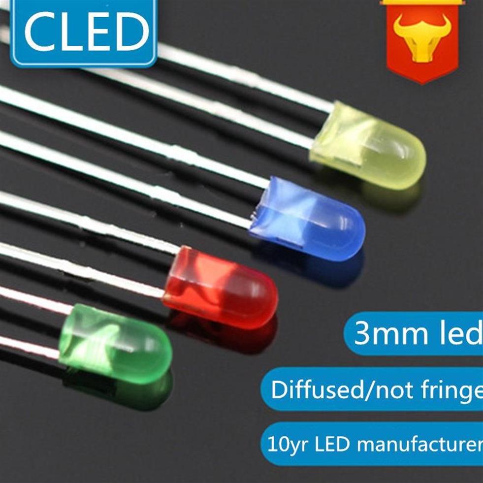 Żarówki kolor rozproszony 3 mm diody LED bez grzywki czerwony zielony niebieski żółty biała lampa LED Dioda 238R