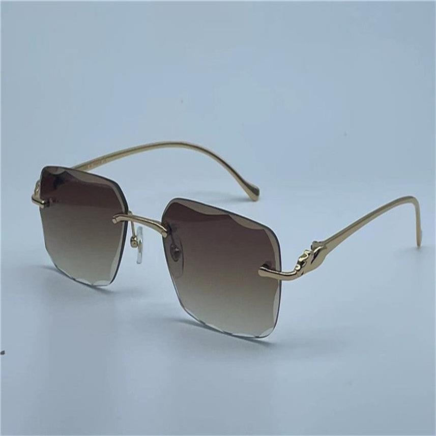 sunglasses vintage 563591 men design frameless cut lenses square shape retro glasses UV400 eyewear gold light color lenses235B