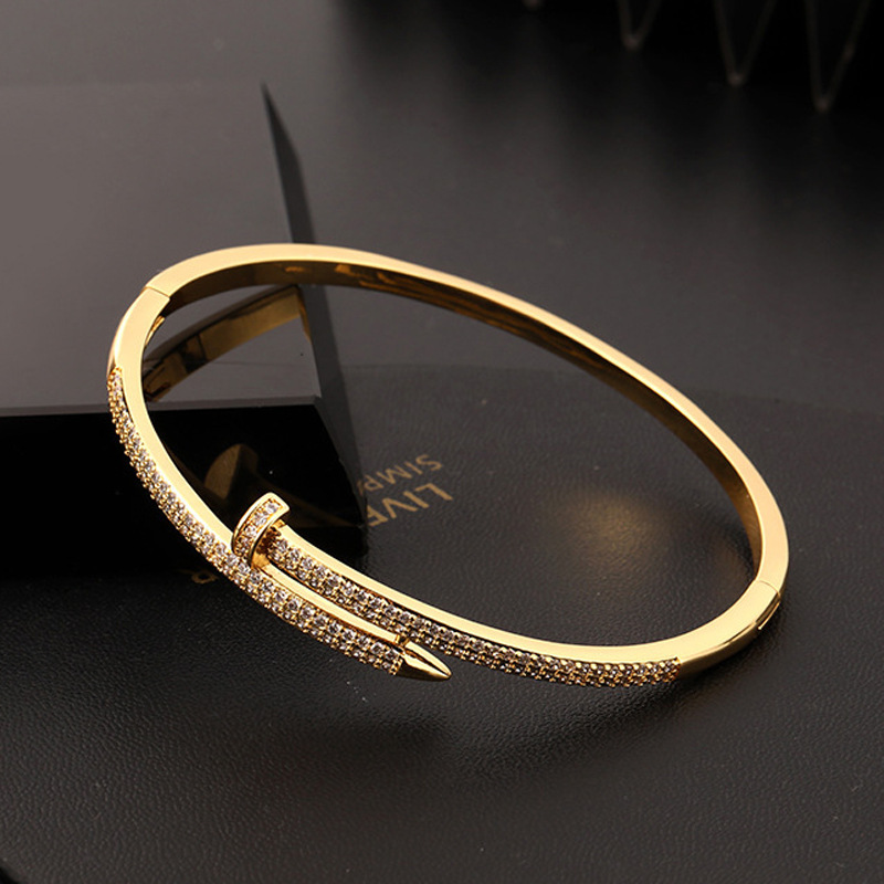 Tennis European and American High Quality personalized diamond studded nail bracelet for women, not fading, light luxury, niche, versatile design, opening bracelet
