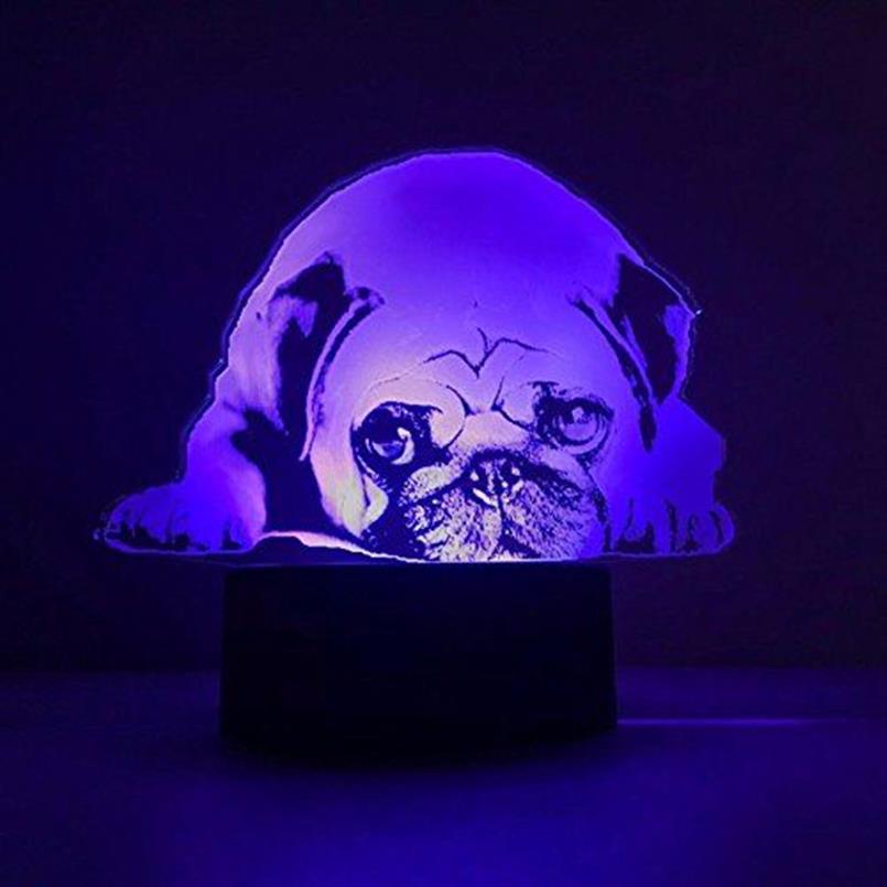 3D Cute Pug Dog Night Light Touch Table biurko optyczne lampy iluzja 7